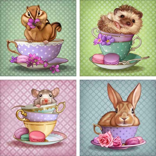 Keramik Akzent & Dekor (4) Fliesen Set Cazenave Teetasse Tierkunst MC2-001AT - Bild 1 von 4