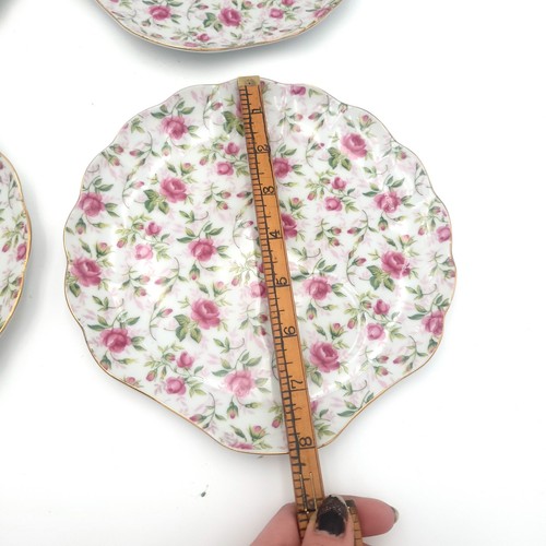 1950s Lefton Rose Chintz Shell Bone China Plate Set Of 4 With Cup Placement - Picture 6 of 14
