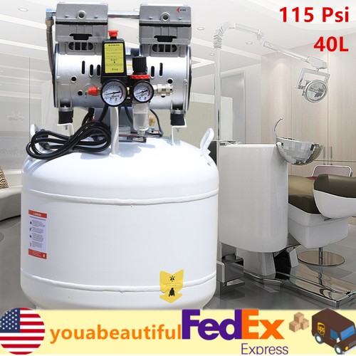 40L Medical Oil-free Dental Air Compressor Silent Air Pump 115 Psi 165 (L/Min)