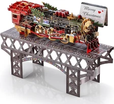 Teling 3D Pop-Up Christmas Card with Envelope Handmade Vintage Steam Train Desig