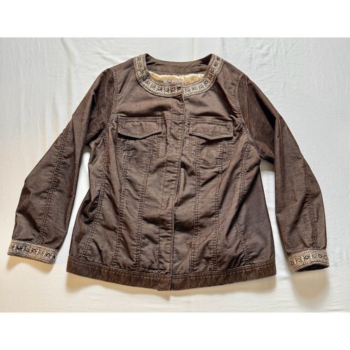Chaqueta de pana marrón de colección para mujer 14/16AVX azteca oro bordado granero abrigo preparación - Imagen 1 de 13
