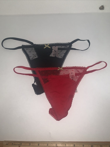 2 Panty Tanga Victoria's Secret Rojo Negro Malla Lunares Cobertura Mínima Nuevo con Etiquetas S - Imagen 1 de 16