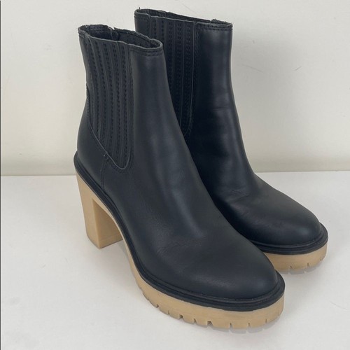 Dolce Vita Black Leather Chelsea Ankle Boots Women’s 7.5 Tan Rubber Sole Pull On