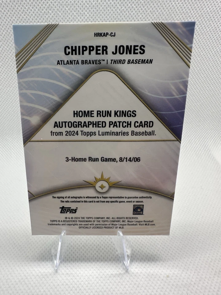 2024 Topps Luminaries Home Run Kings Autographs Chipper Jones #HRKAP-CJ /15 - Image 3 of 3