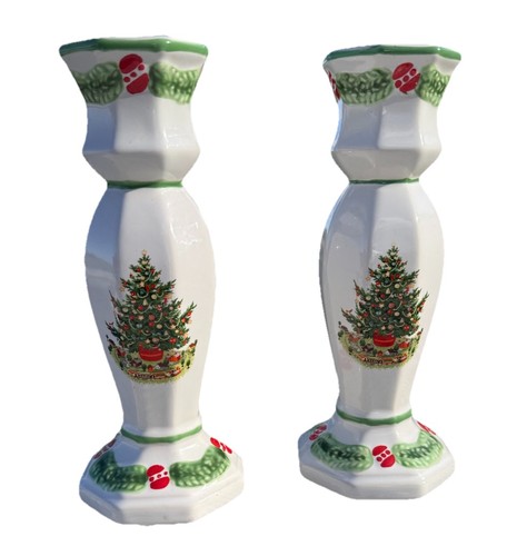 Juego de 2 candelabros de cerámica Pfaltzgraff Christmas Heritage ~ 9 pulgadas de altura oct25 - Imagen 16 de 19
