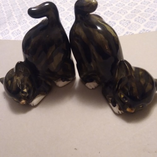 Fermalibri vintage Mann a righe gatto ceramica massiccia grigio/nero ciascuno 5"Lx5,5"Hx3"W Giappone - Foto 18 di 19
