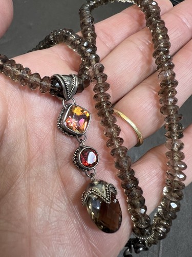 Lori Bonn 925 Smoky Quartz Beaded Gemstone Pendant Necklace 18in - Picture 2 of 9