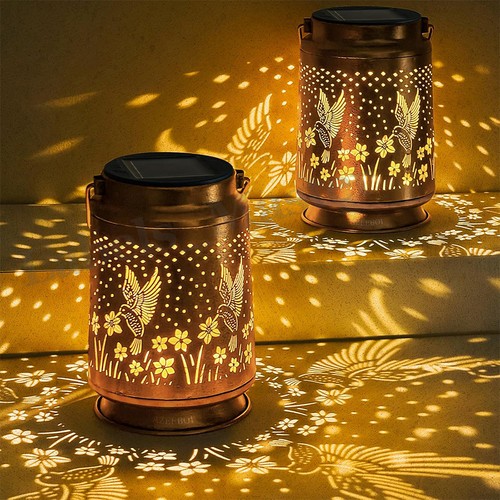 Solar Lantern Hanging Light LED Hummingbird Outdoor Retro Garden Lamp Waterproof - Picture 14 of 15