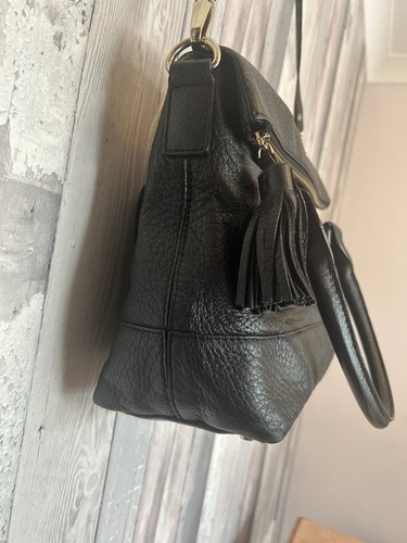 Kate Spade Black Grain Leather Grab Bag Hand Bag Slouch Messenger - Picture 6 of 22