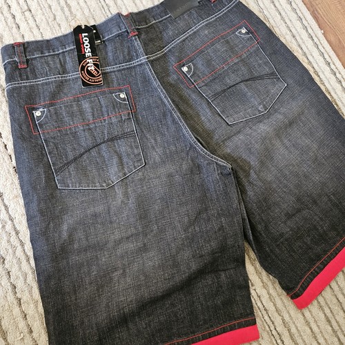 NWT Vintage Y2k DEADSTOCK Koman Red & Black Baggy Wide Leg Denim Shorts 40x13