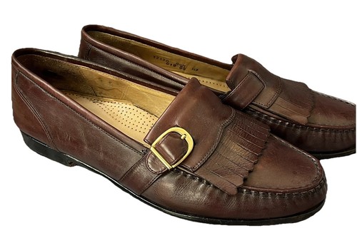COLE HAAN Men’s Size 9.5 Leather Loafers Gold Buckles Brown