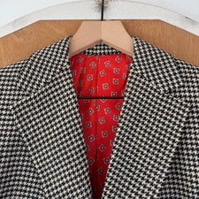 Holland & Sherry Blazer Mens 44S Tan Houndstooth Wide Notch 1 Button Sport Coat