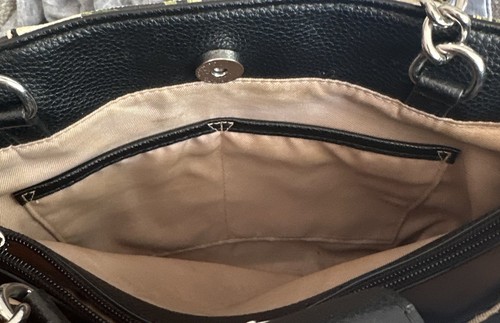 Dana Buchman schwarz Tulpe Blumen Beuteltasche Tasche Handtasche Kette doppelte Riemen - Bild 8 von 11