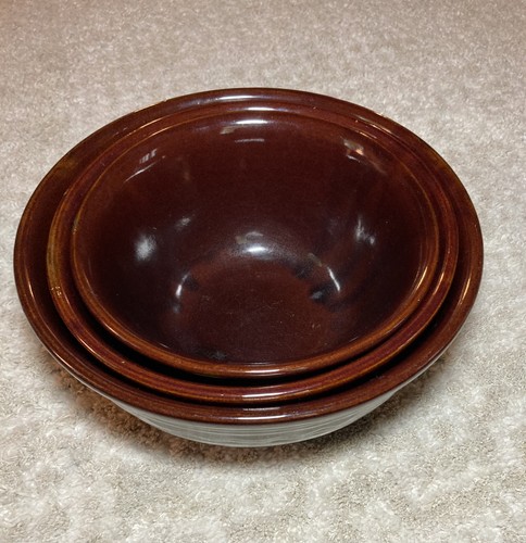 Marcrest Stoneware Nesting 3 Mixing Bowls Stoneware Daisy Dot MCM Brown - Picture 3 of 22