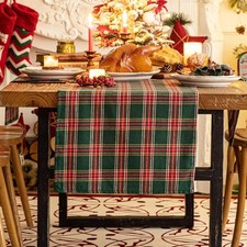 Green Red Plaid Christmas Table Runner, Winter Holiday 13x72,