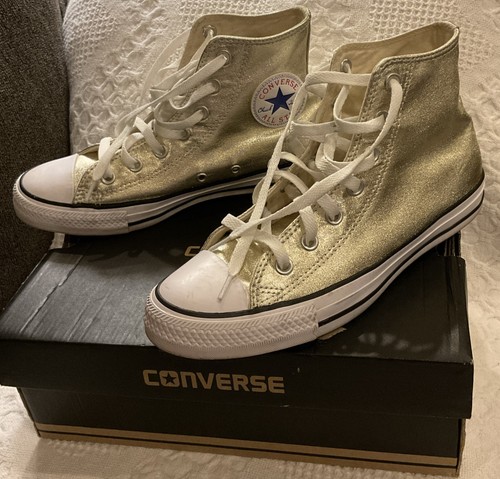 Converse All Star High Tops Light Gold/White/Black Unisex Women’s 8M Men’s 6M - Picture 2 of 13