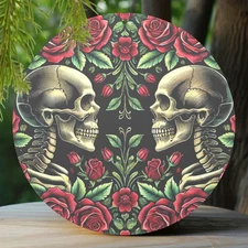 Skull & Rose Art 8x8in Vintage Tin Sign Wall Decor