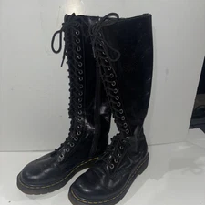 Dr Martens 1860 Knee High Boots 20 Hole Black Leather Zip Lace Womens Size US 5
