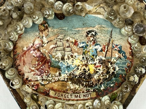 Antique Victorian Sailor’s Valentine Seashell Shell Art Heart Shape Pin Cushion - Picture 17 of 21