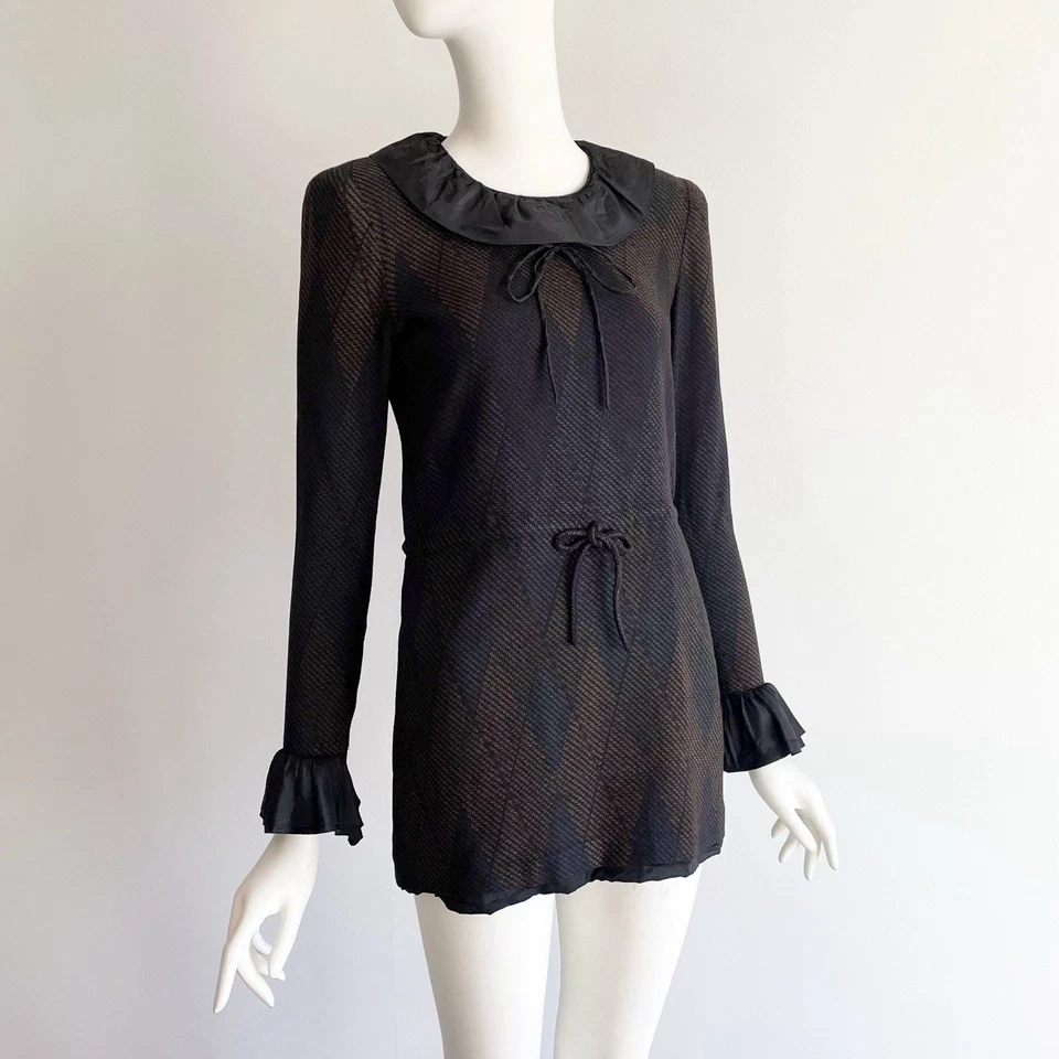 Top túnica de lana vintage años 70 Valentino Boutique con volantes Argyle talla 0-4 Foto 3 de 4