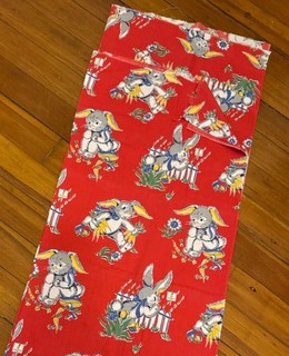 Antique Vintage Cotton Fabric 1930’s Juvenile Novelty Bunny 34” Selvage X 88”