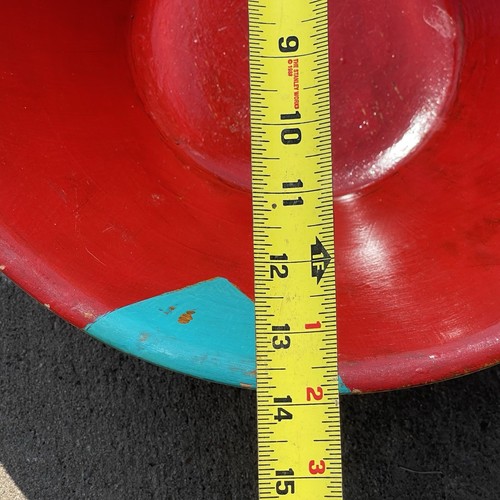 Wooden Bowl Hand Painted Red Turquoise Southwest Salad Chip Signed 14 x 4.5 - Picture 7 of 7
