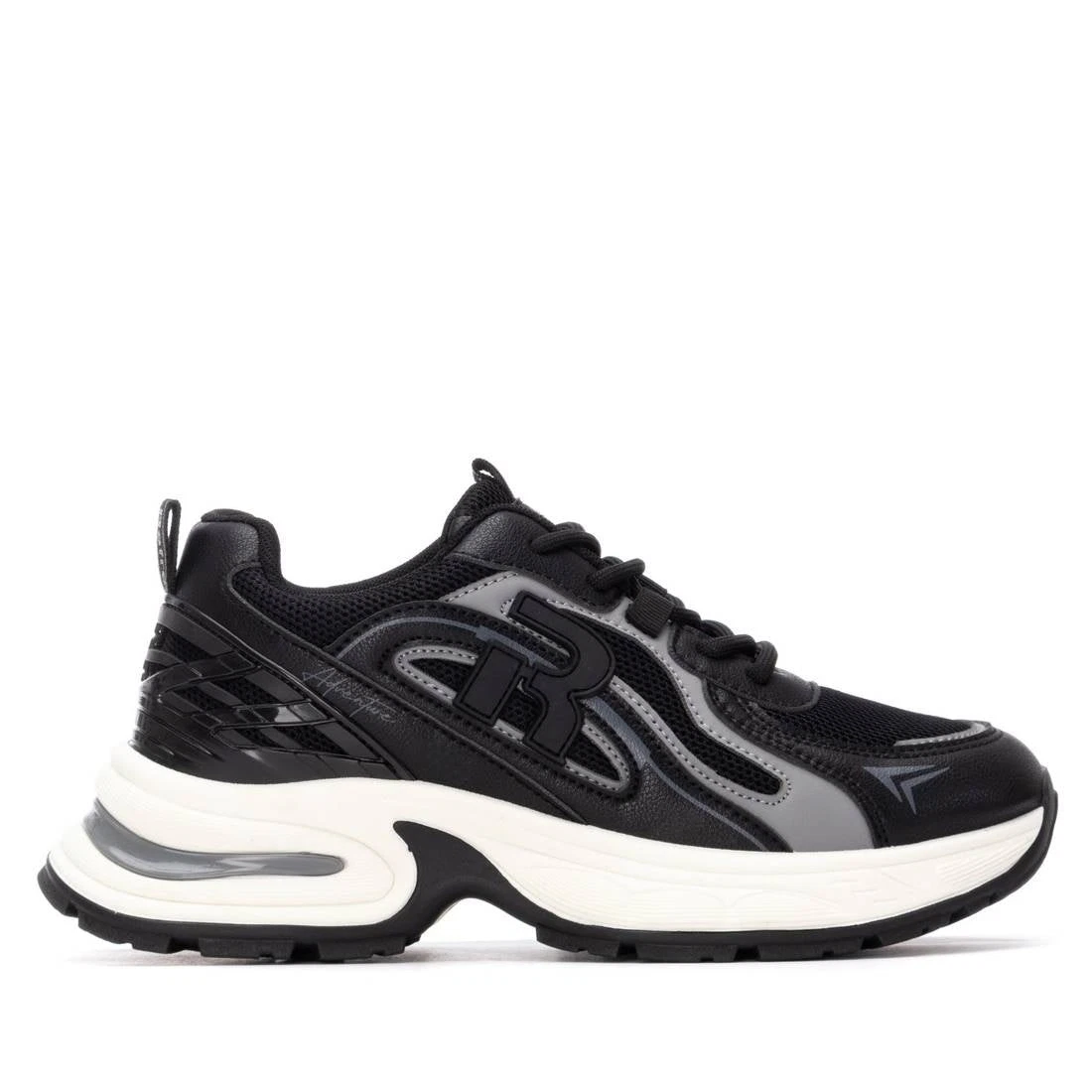 REFRESH 17278906 - Sneaker Donna In Pelle Effetto Floreale, Nero, Taglia 36, Chiusura Con Cerniera E Lacci, Suola Antiscivolo, Vegana