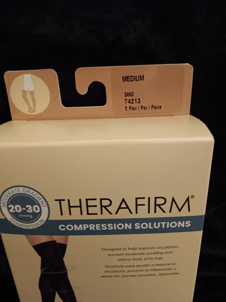 Medias Therafirm Gradiente Compresión Muslo Alto Arena Media 20-30 mmHg Nuevas en Caja Foto 3 de 4