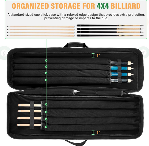 Pool Cue Case 4x4 Pool Stick Case avec plusieurs poches peut contenir 4 mégots 4 tiges - Photo 15/21