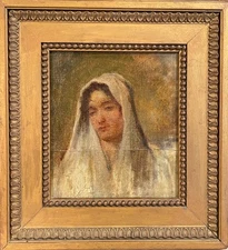 Oil painting on panel, portrait of a woman, Luigi Galli, 19th century