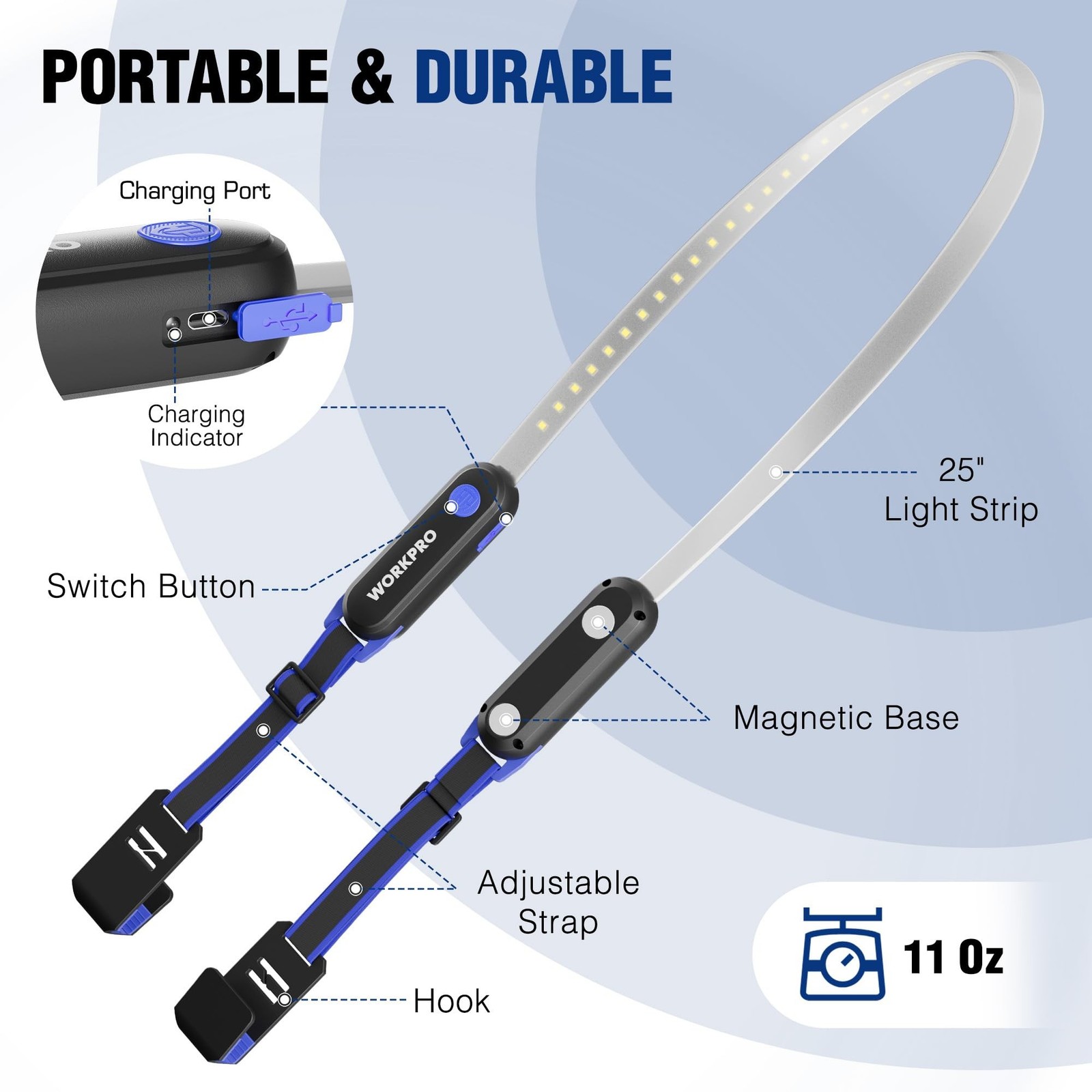 WORKPRO Rechargeable Underhood Work Light, 25inch Long Foldable LED Work Ligh...