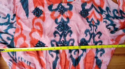 Sheridan French Long Sleeve Maxi Dress Beaded Coral Pink Teal Green Medium - Picture 7 of 10