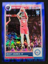 2023-24 Hoops Premium Stock Ricky Council IV Blue Seismic Rookie Prizm /99 76ers