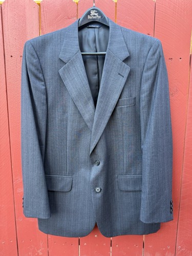 Vintage Burberry Navy Suit Striped Wool 1990s Size 42 Pants waist size 34 - Picture 2 of 19