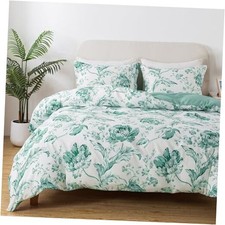 Floral Duvet Cover Set Size,3pcs Reversible Pattern-Solid Queen Agate Green