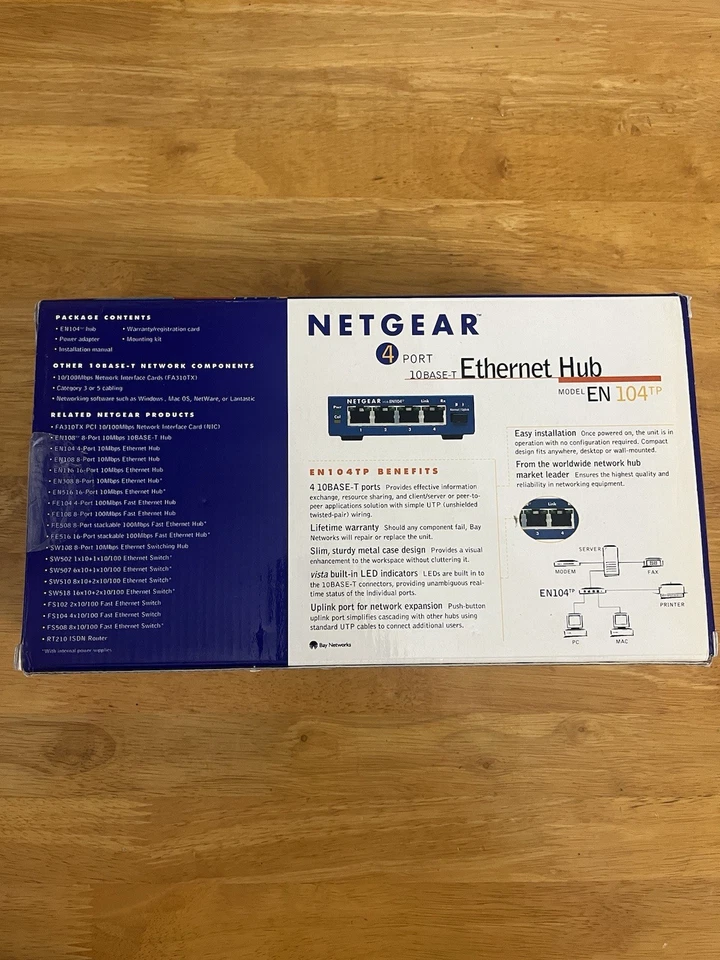 Netgear EN104TP Four Port 10BASE-T Hub 10Mbps Ethernet Hub Connect 4 Pc - Image 2 of 4