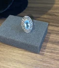 VINTAGE GORGEOUS LADIES  STERLING SILVER,LARGE BLUE TOPAZ & MARCASITE RING,S-7