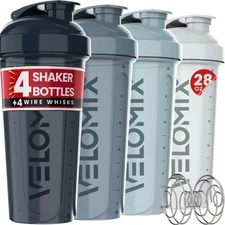 -4 PACK 28 Oz Protein Shaker Bottle for Protein Mixes - 4x Wire Whisk | Leak ...