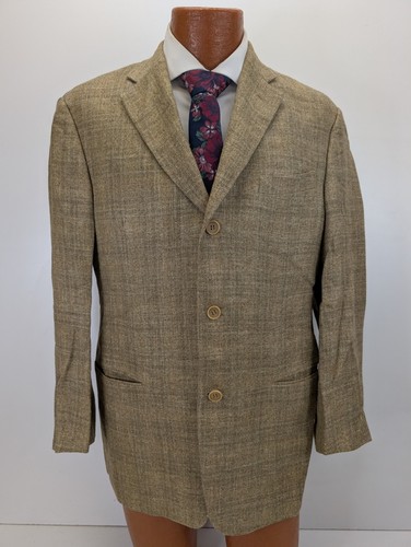VESTIMENTA men's US 40 R EU 50 Silk Linen Blend Blazer Sport Jacket Tan Italy - Picture 4 of 13