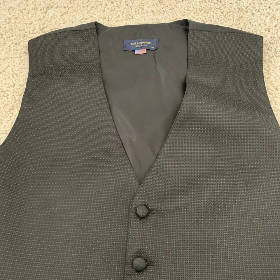 Mel Howard New York Vest Mens Size 2X Black Waistcoat 5 Fabric-Covered Buttons - Image 3 of 4