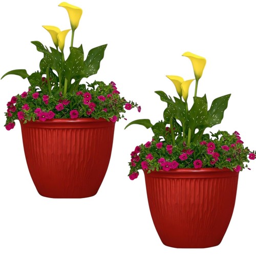 Brooklyn Planter High Gloss Red Decorative Plant Pot – Single/Pack of 2 - Picture 12 of 27