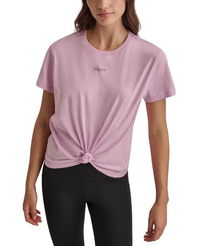 Dkny Sport Women's Cotton Stud Logo Knot-Front T-Shirt , Pink Lavender, L - Imagen 1 de 4
