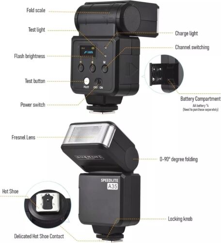 A35 Blitz Speedlite Universal Blitzschuhblitz Speedlite kompatibel mit Kamera - Bild 10 von 10