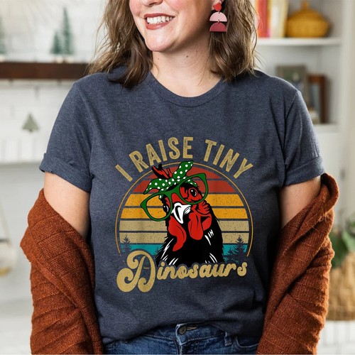 Chicken-Shirt I Raise Tiny Dinosaur Funny Women Mom Mama T-Shirt - Picture 5 of 22