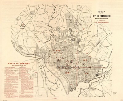 20'' x 24'' 1893 Map of Map of the city of Washington and surroundings