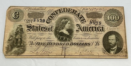 1864 $100 Confederate States of American Note