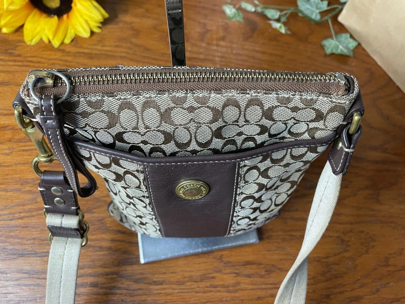 BORSA A TRACOLLA COACH SIGNATURE STRIPE SWINGPACK KAKI BORSA A TRACOLLA BORSETTA