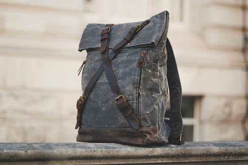Waxed Canvas Leather Backpack Travel Hiking Rucksack Camping School Book Bag - Picture 9 of 29