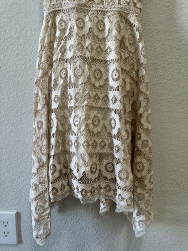Free People Just Like Honey Ivory Lace Dress Handkerchief Hem Size 8 - Picture 2 of 11