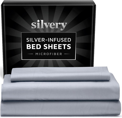 Silver Infused Bed Sheets Set - Extra Soft Breathable Fabric with Self-Cleaning 